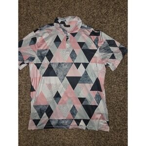 Yatta Polo Shirt Mens 3XL Pink Short Sleeve Geometric Print Golf Collared